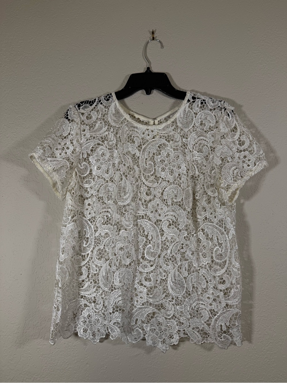 Womens White Lace Short Sleeve Top Blouse